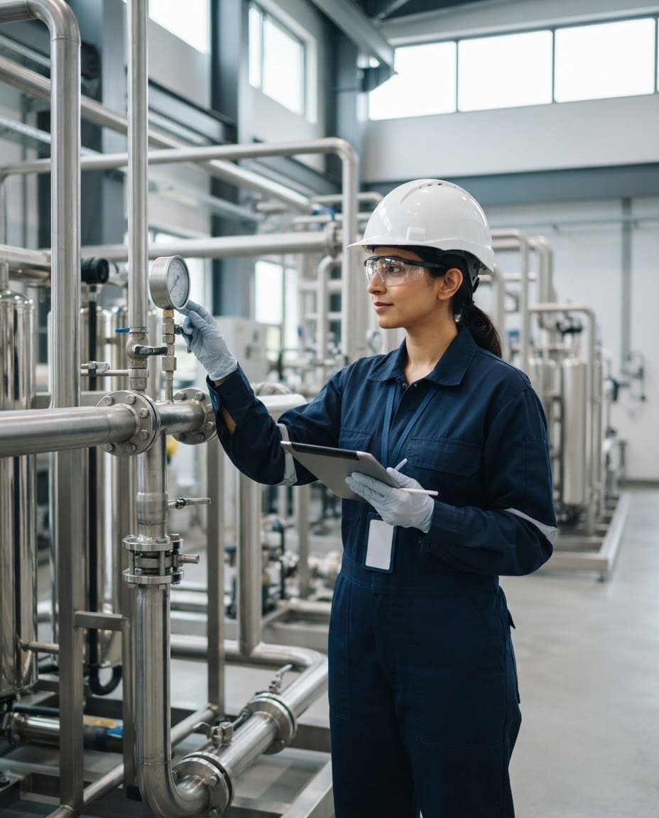 Flochem process engineer inspecting water treatment plant
